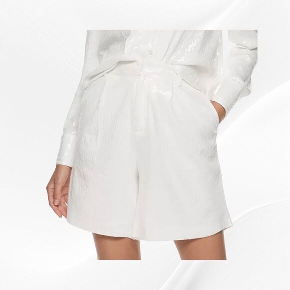  Apt. 9 + Cara Santana NWT High Waisted White Sequined Short Size 6 - Picture 1 of 4